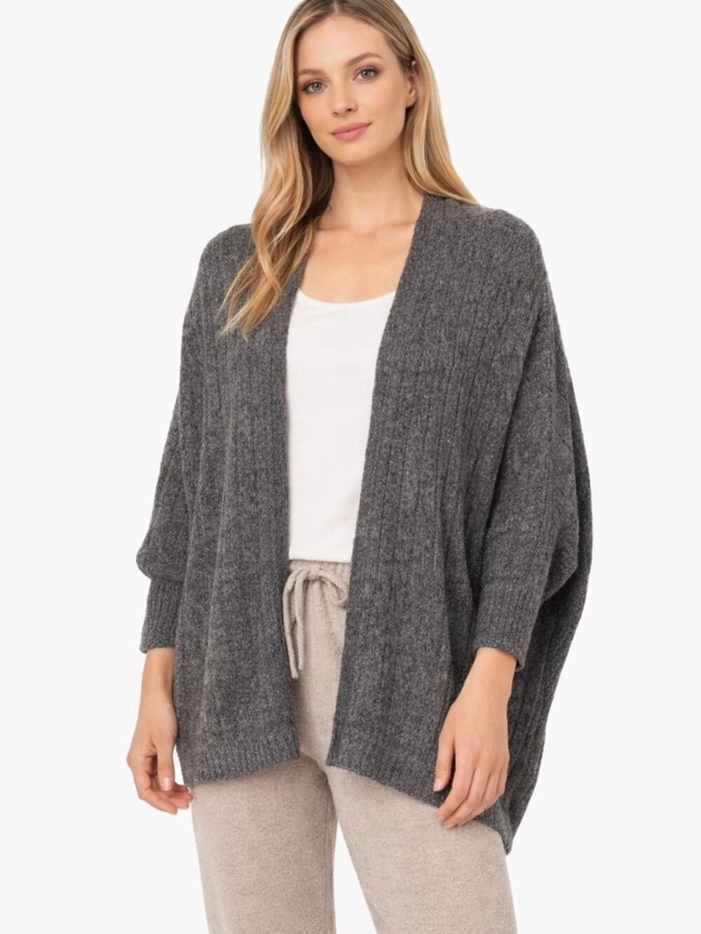 Barefoot Dreams CozyChic Lite Dolman Sleeve Cardigan Charcoal Open Front XXS/XS
